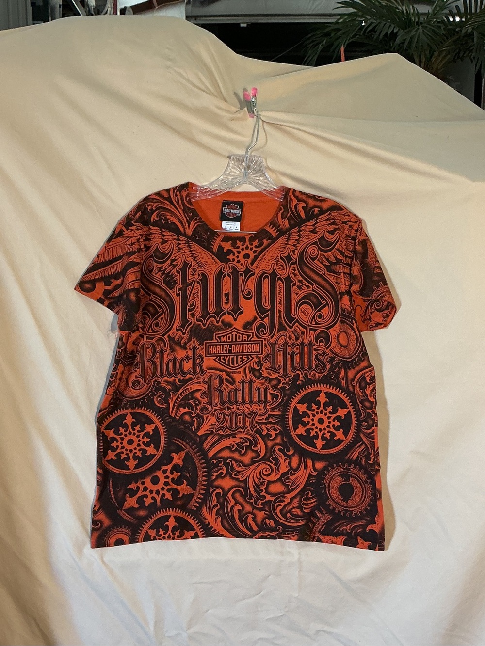Harley-Davidson Orange and Black Graphic Short Sleeve Tee